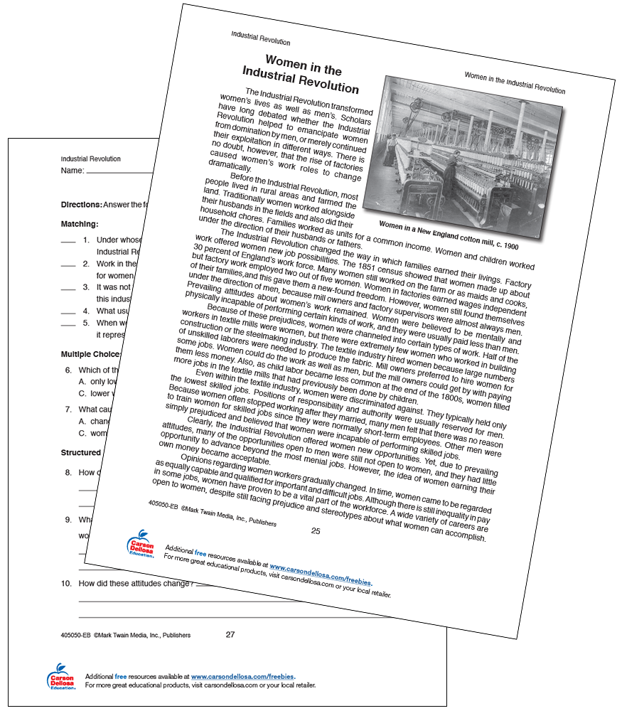 Women in the Industrial Revolution Free Printable | Carson Dellosa