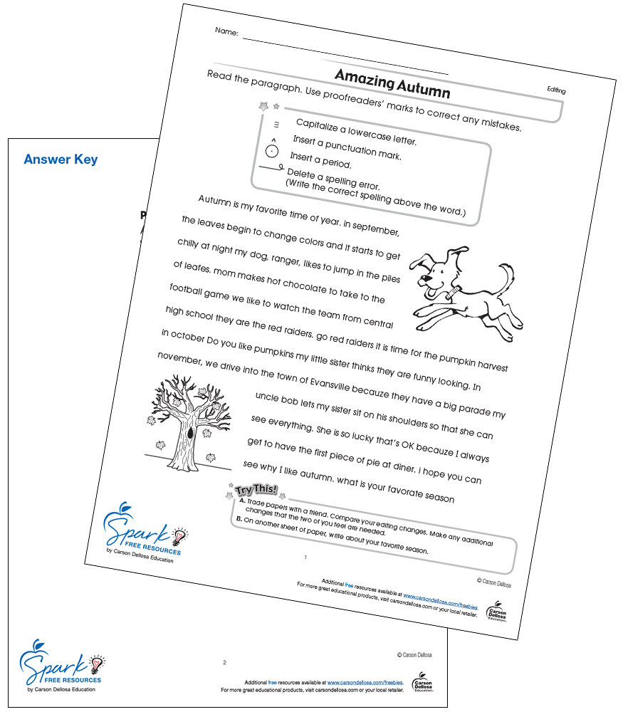 Amazing Autumn Proofreading Free Printable | Carson Dellosa