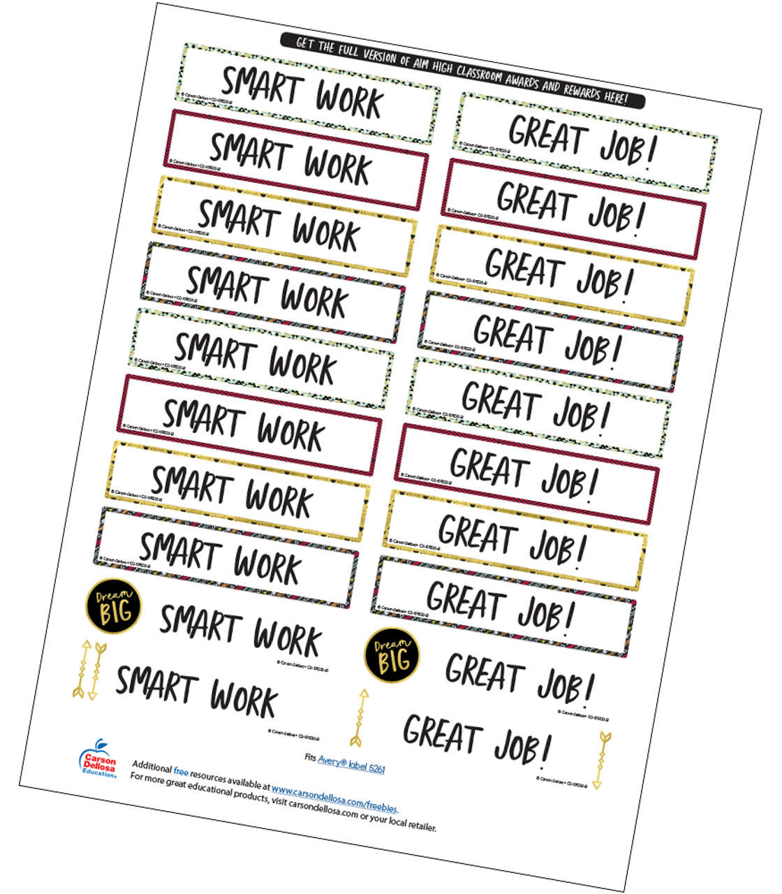 aim high motivational word stickers free incentive carson dellosa