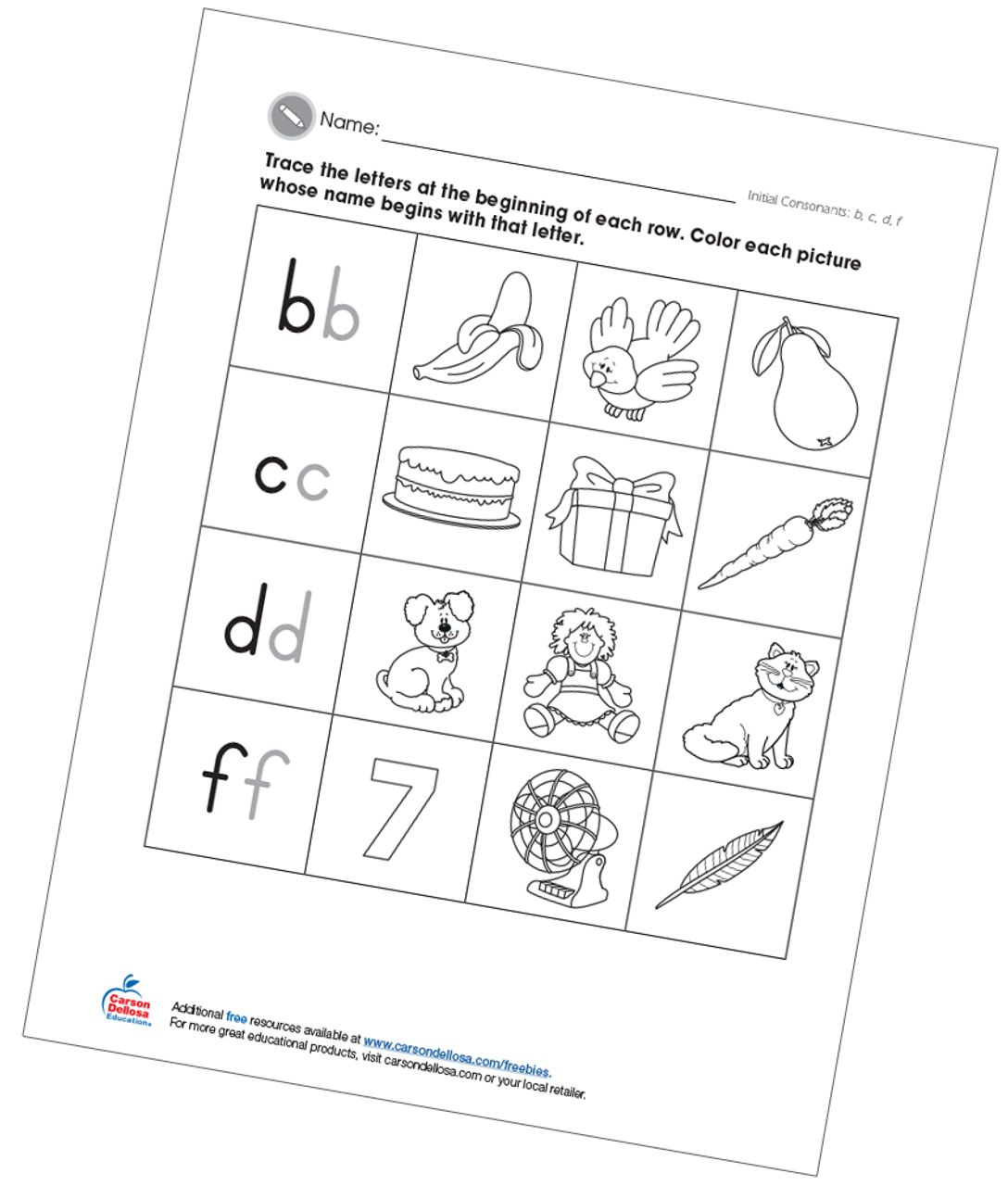 initial consonants b through f free printable carson dellosa