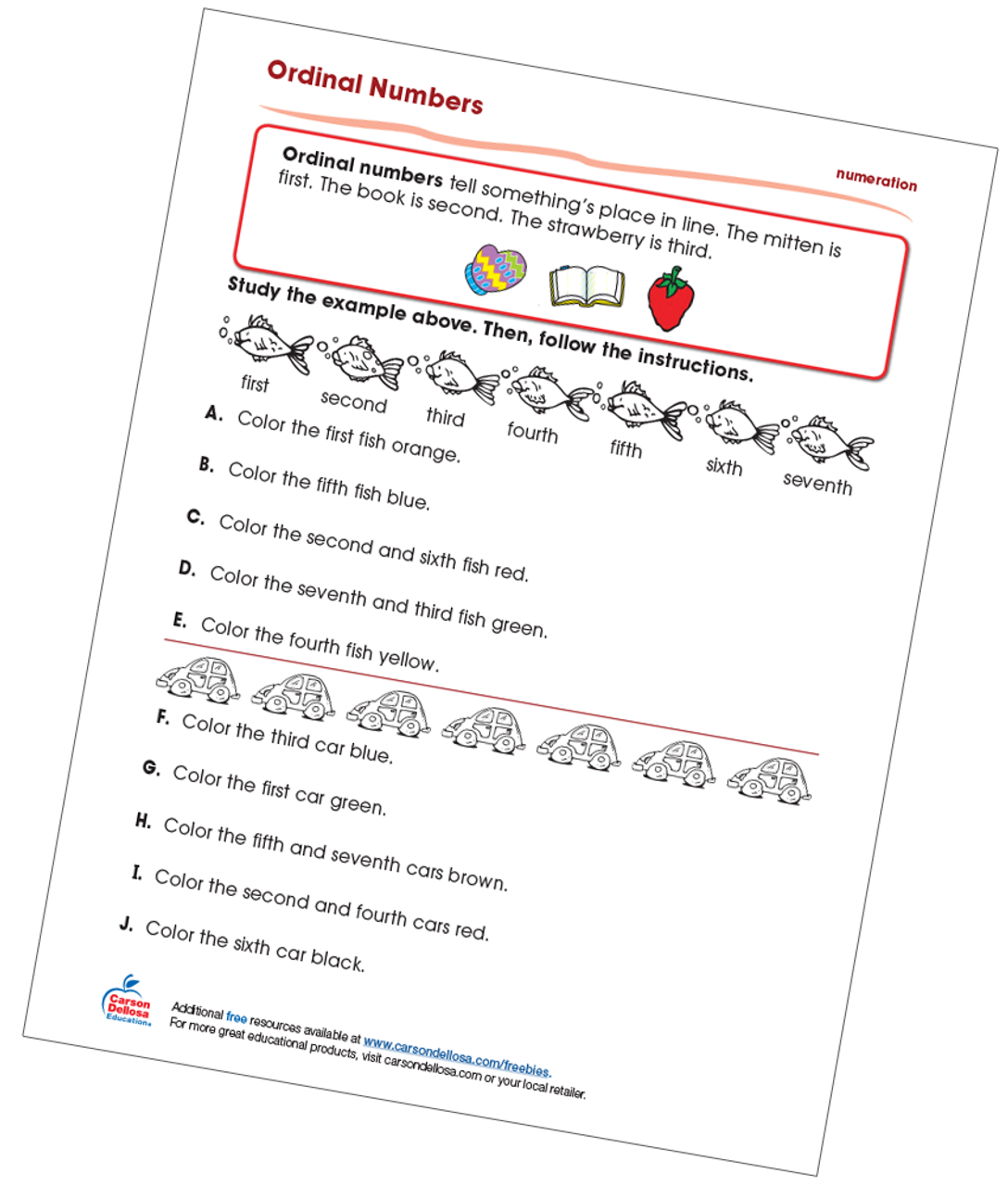 ordinal numbers free printable carson dellosa