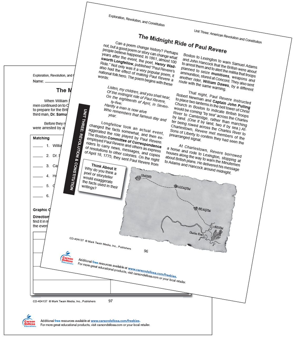 The Midnight Ride Of Paul Revere Free Printable Carson Dellosa Education