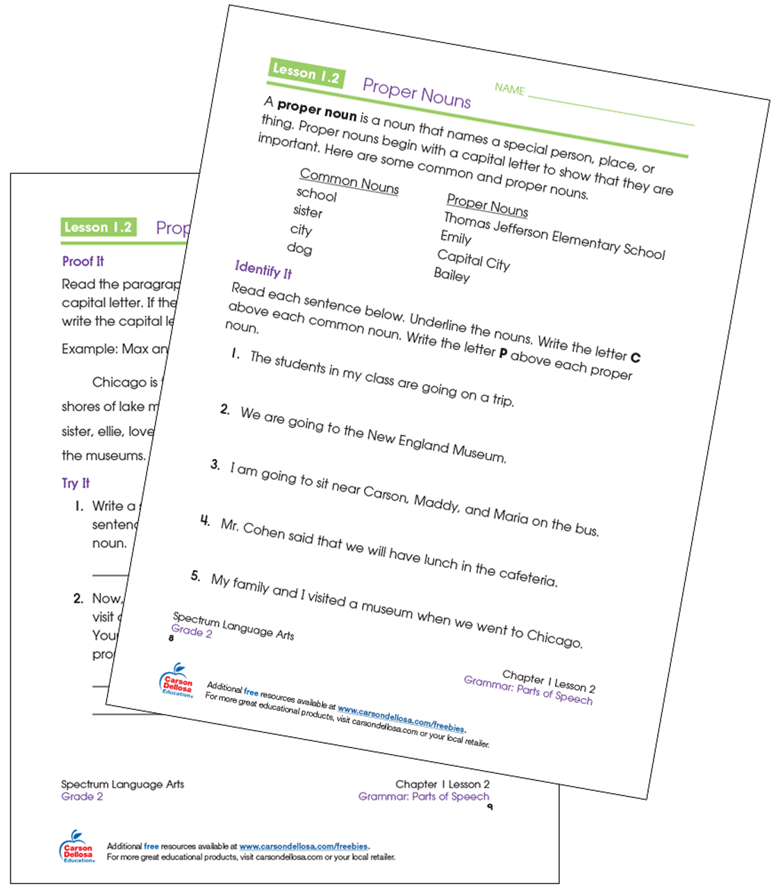 Identifying and Proofing Proper Nouns Free Printable  Carson Dellosa Inside Proper Nouns Worksheet 2nd Grade