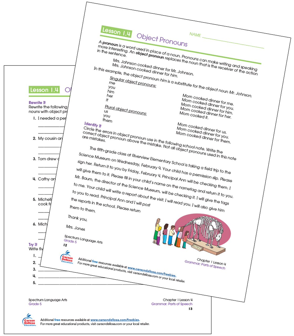 Object Pronouns Free Printable | Carson Dellosa