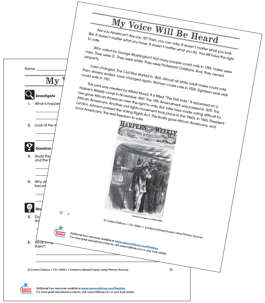 My Voice Will Be Heard Through Voting (Below Grade Level) Free Printable |  Carson Dellosa