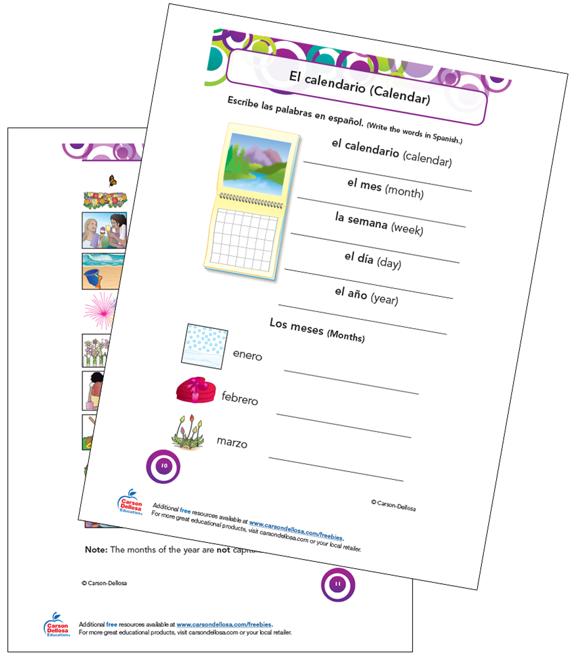 Calendar Vocabulary Grade K 5 Spanish Free Printable