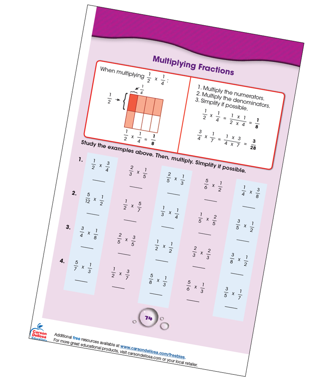 multiplying fractions free printable carson dellosa