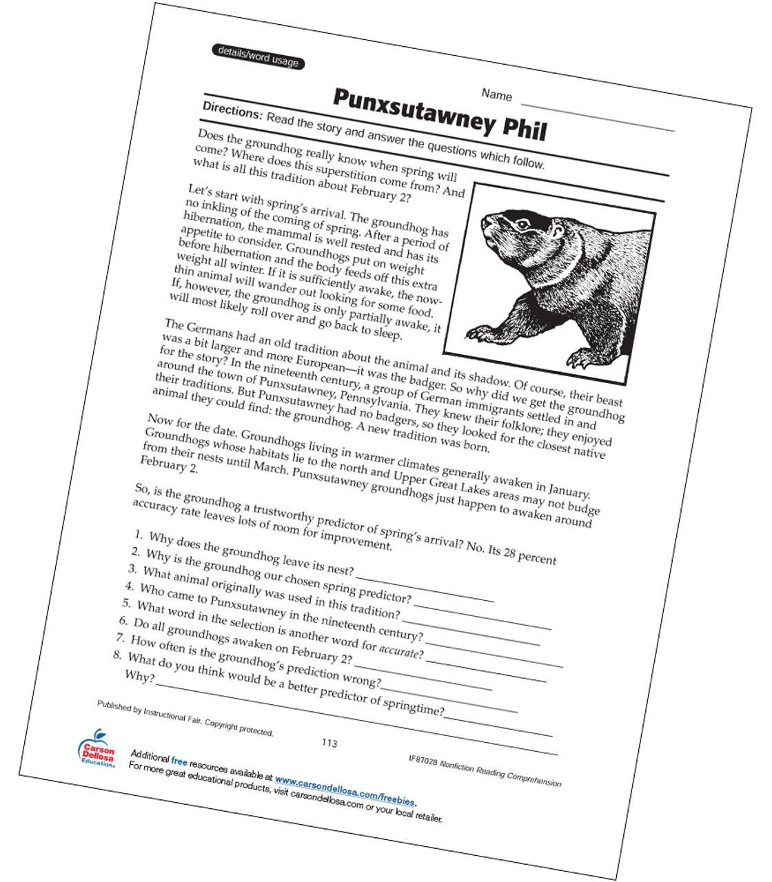groundhog day free printable carson dellosa