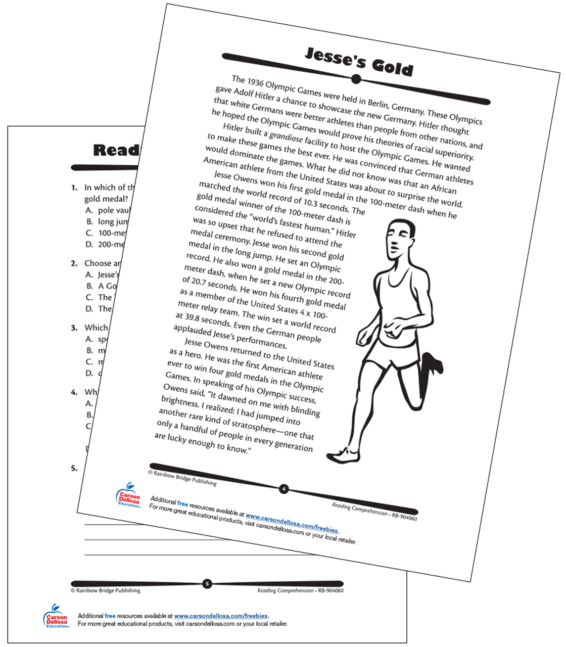 jesse owens free printable carson dellosa