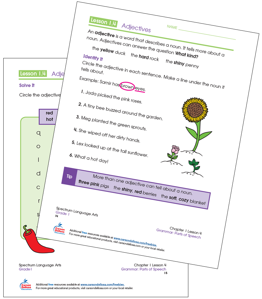Adjectives Grade 1 Free Printable Carson Dellosa