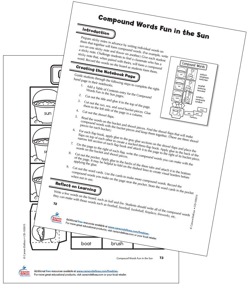 Compound Words Fun in the Sun Free Printable Carson Dellosa