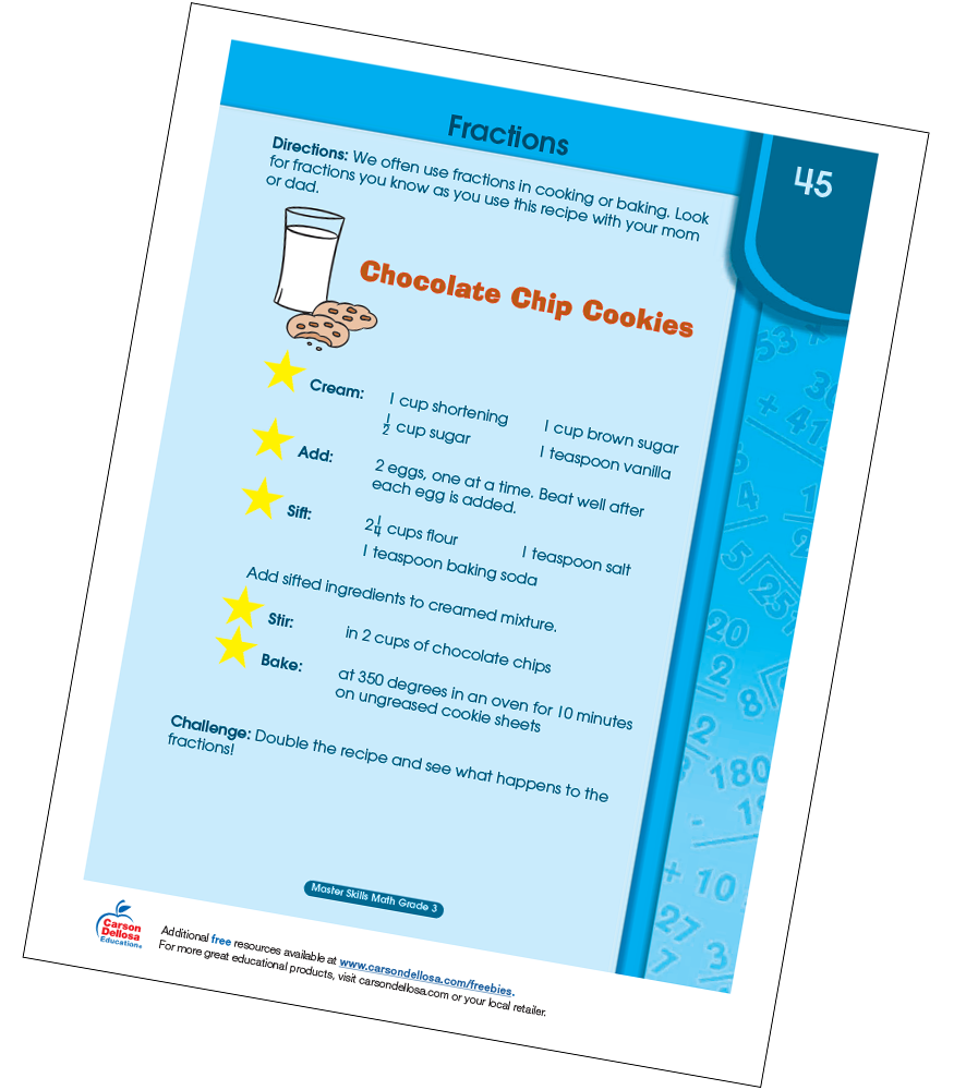 >Fractions With Chocolate Chip Cookies Grade 3 Free Printable Carson Dellosa