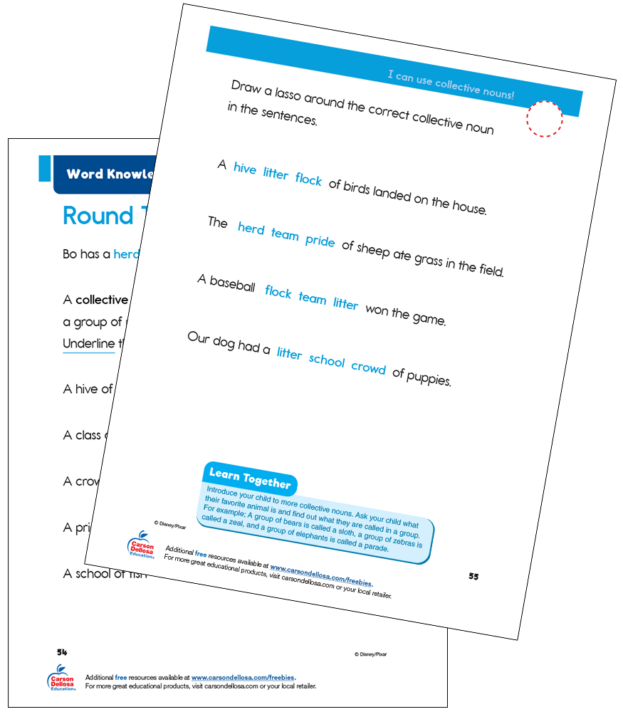 Word Knowledge Collective Nouns Grade 2 Disney Learning Free Printable Carson Dellosa
