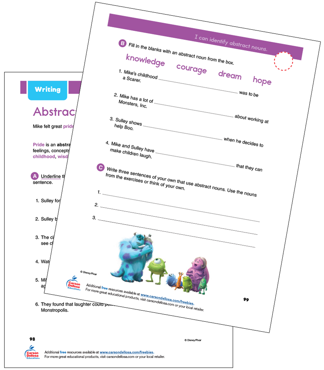 writing abstract nouns disney learning free printable carson dellosa