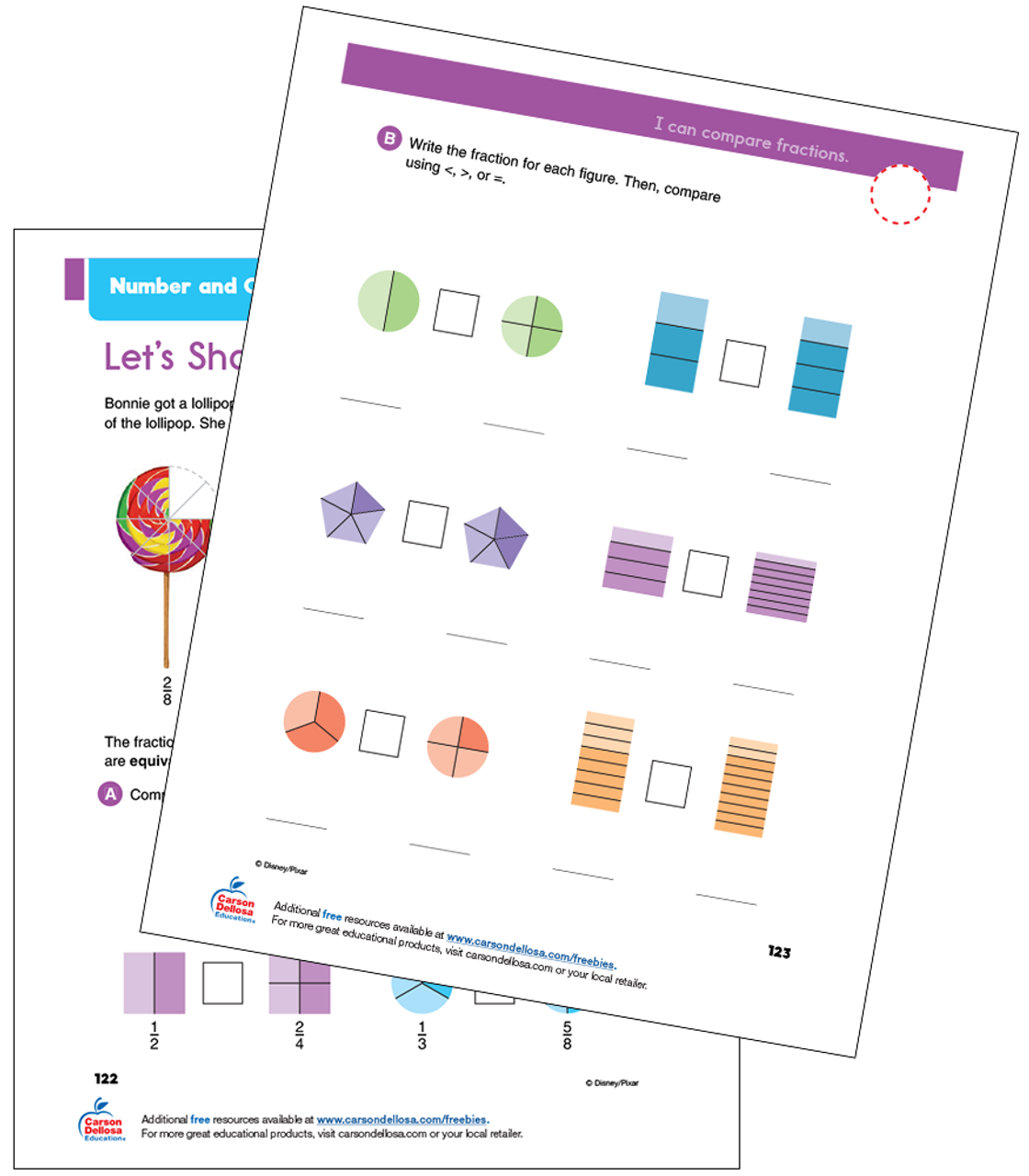 number and operations compare fractions disney learning free printable carson dellosa