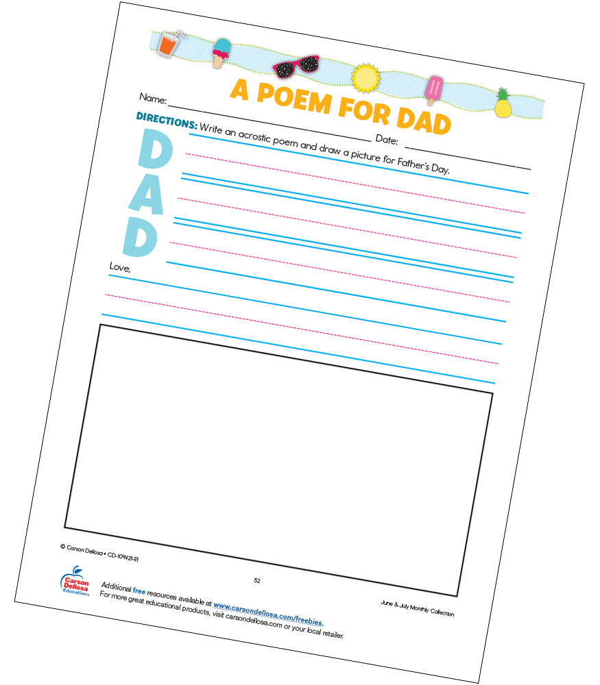A Poem For Dad Free Printable Carson Dellosa