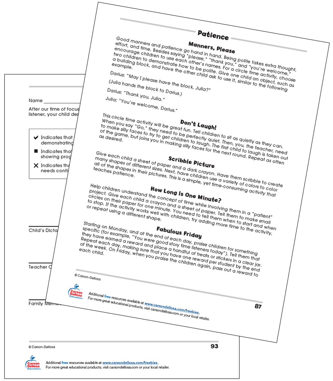 patience and manners activities free printable carson dellosa