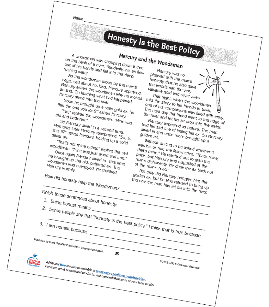 honesty is the best policy free printable carson dellosa