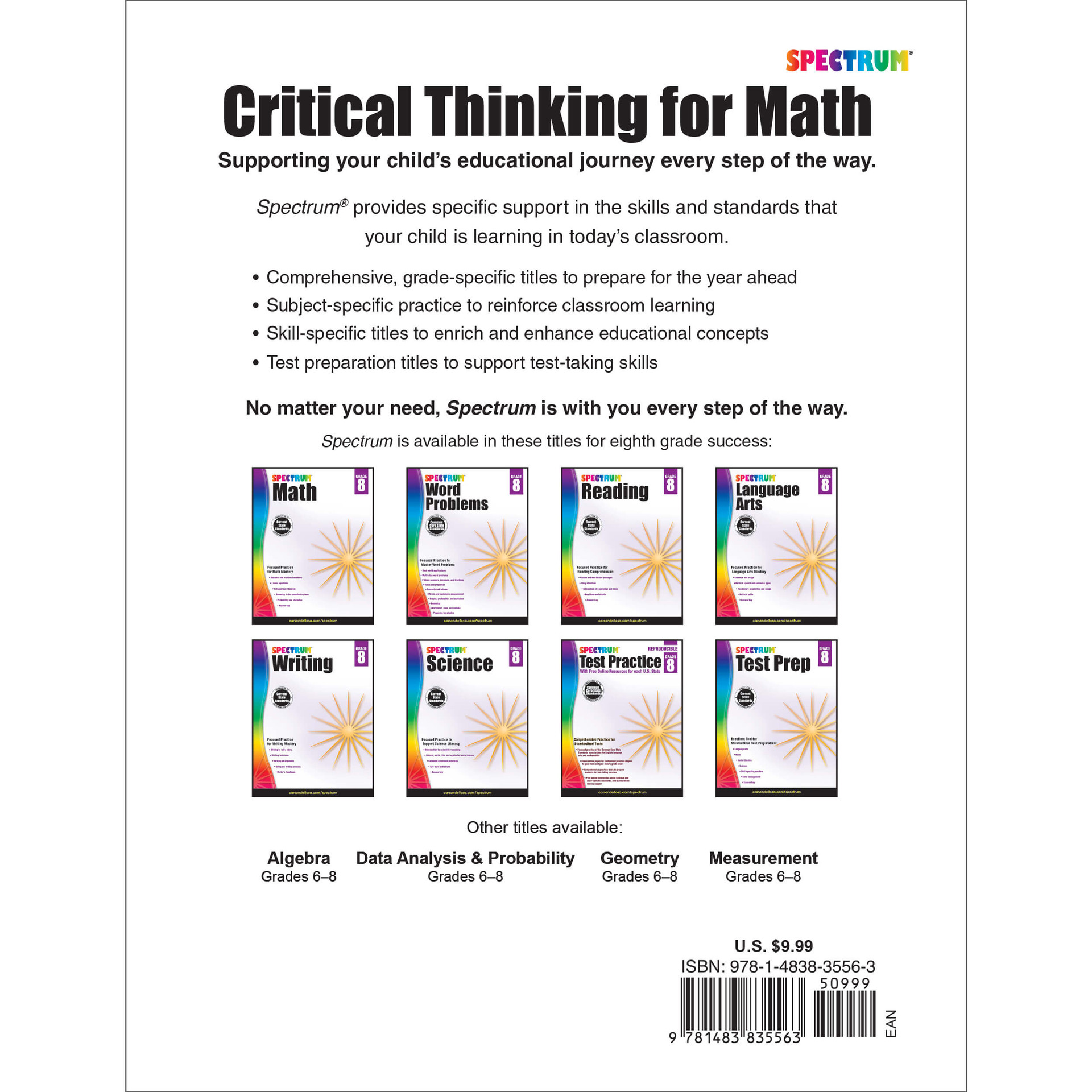 Grade 8 Spectrum Critical Thinking for Math Workbook eBook