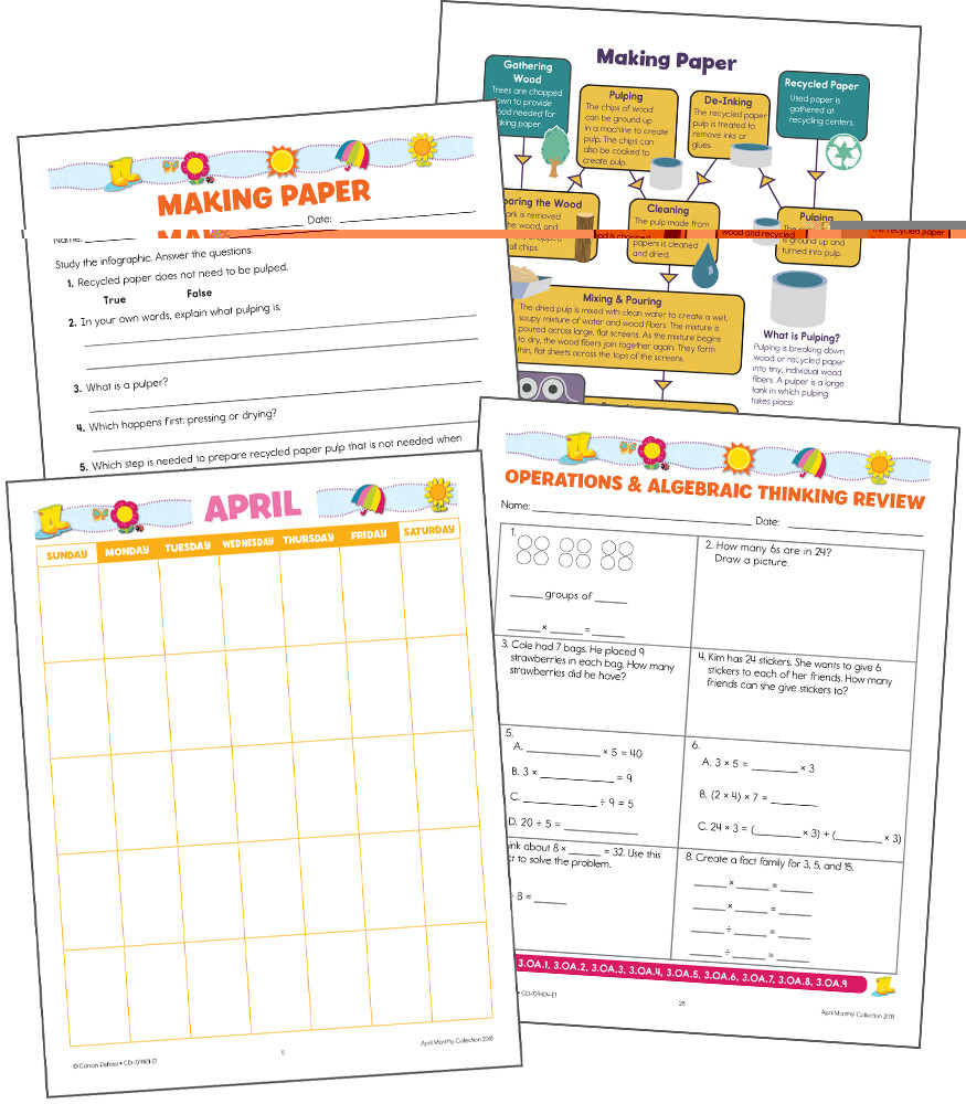 April Monthly Printable Collection Grade 3