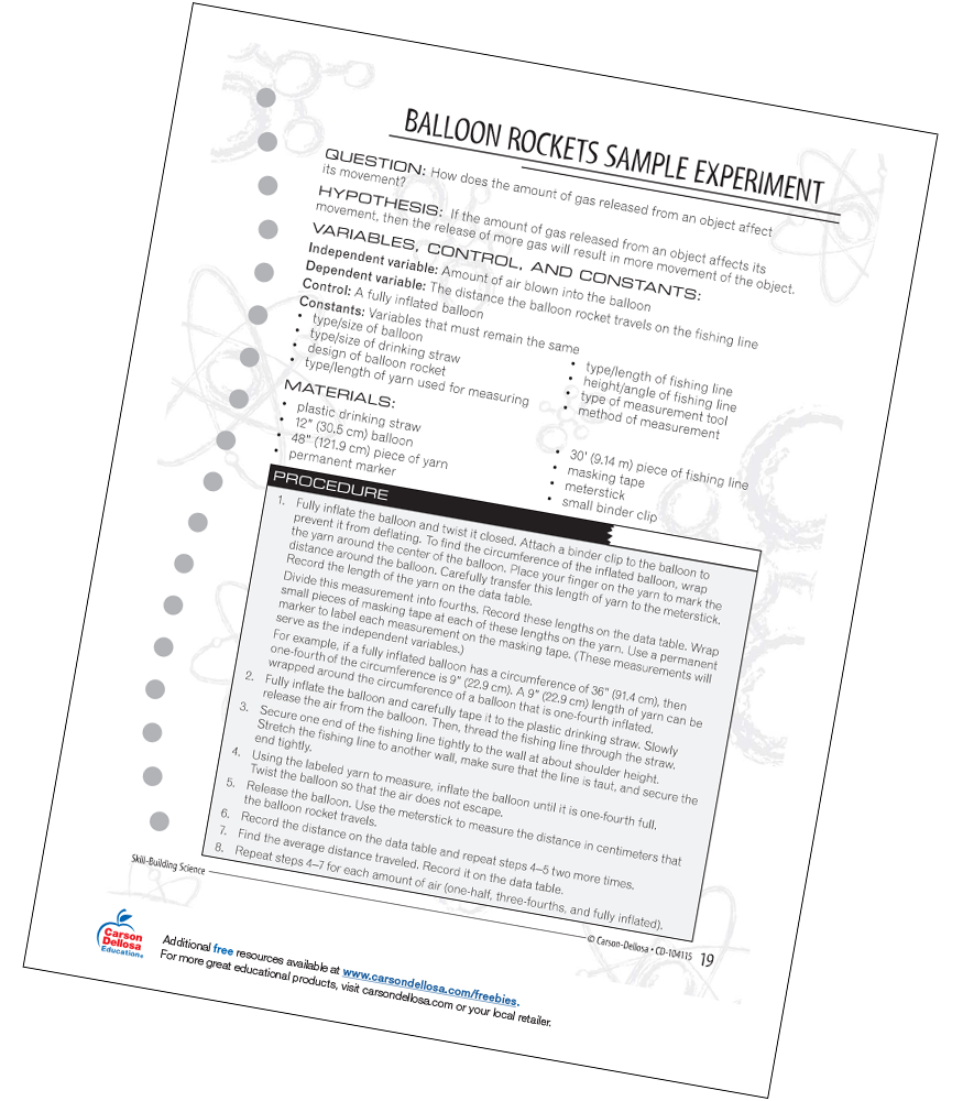 Balloon Rockets Sample Experiment Free Activity | Carson Dellosa