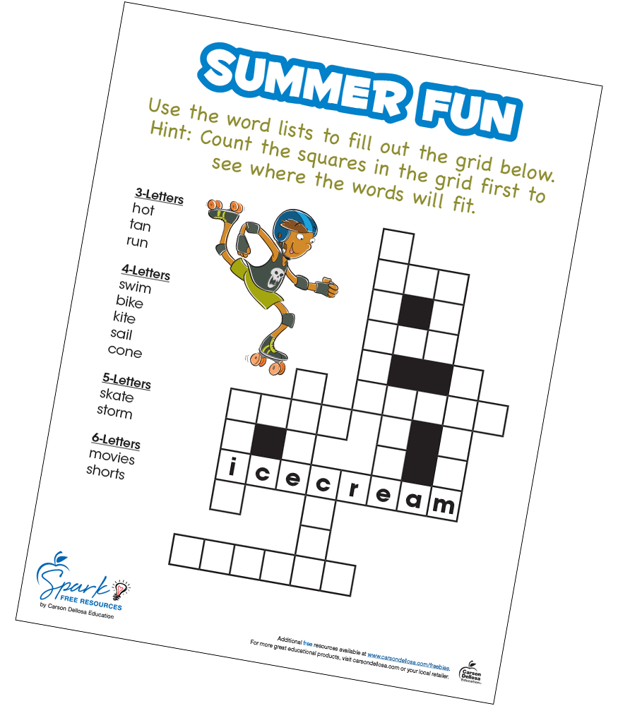 Summer Fun Outdoor Crossword Puzzle Free Printable | Carson Dellosa