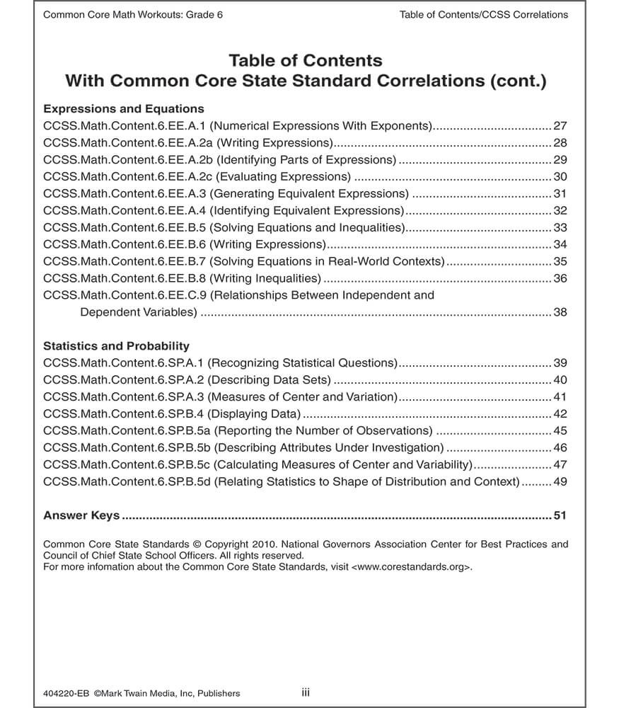 Grade 6 Common Core Math Workouts Resource Book eBook