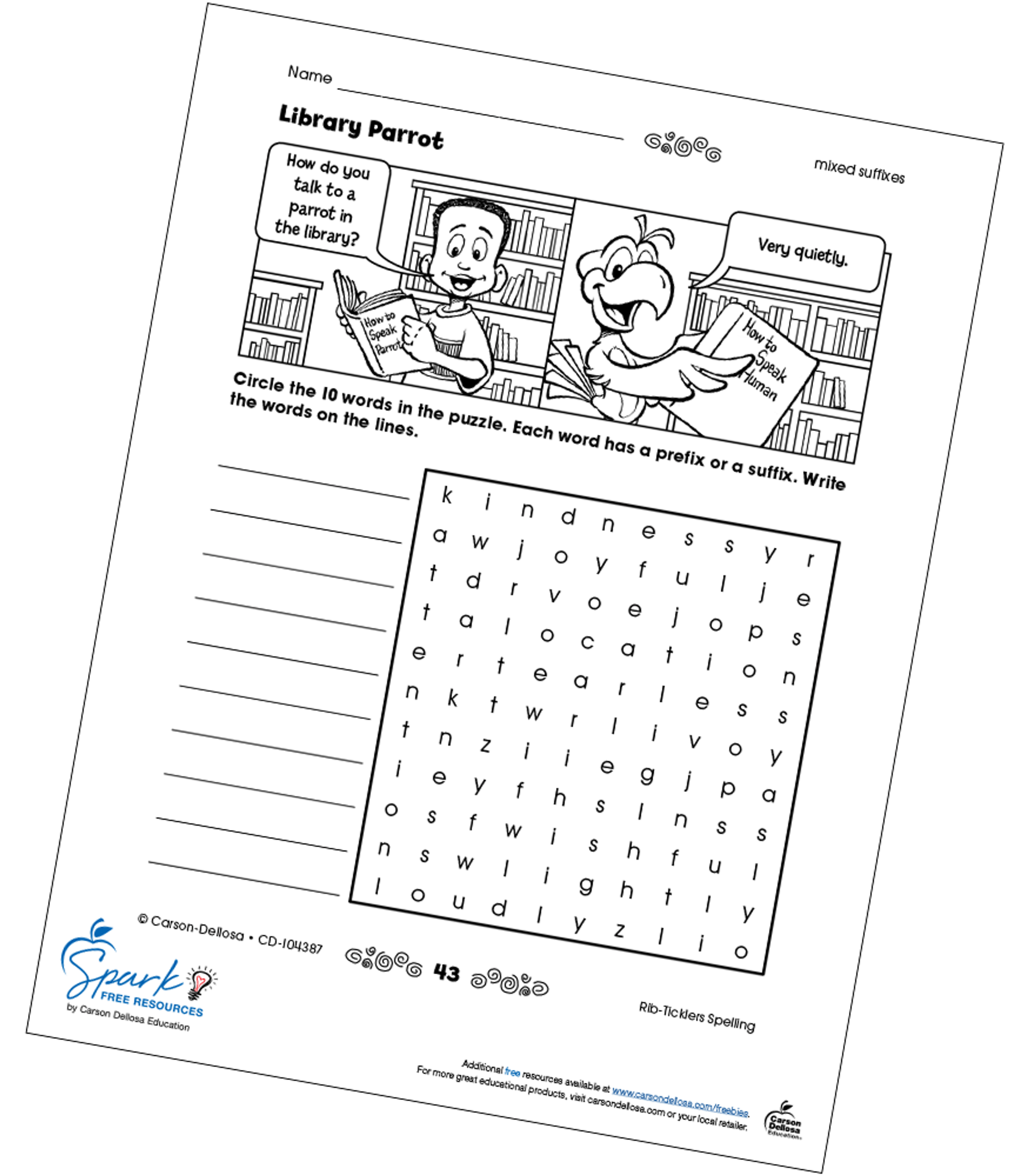 Library Parrot Crossword Puzzle Free Activity Carson Dellosa