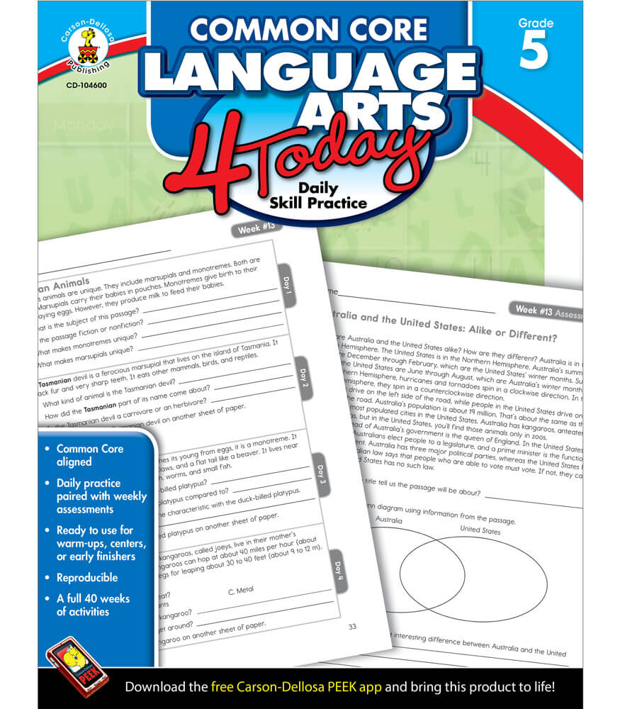 Grade 5 Common Core Language Arts 4 Today Workbook eBook