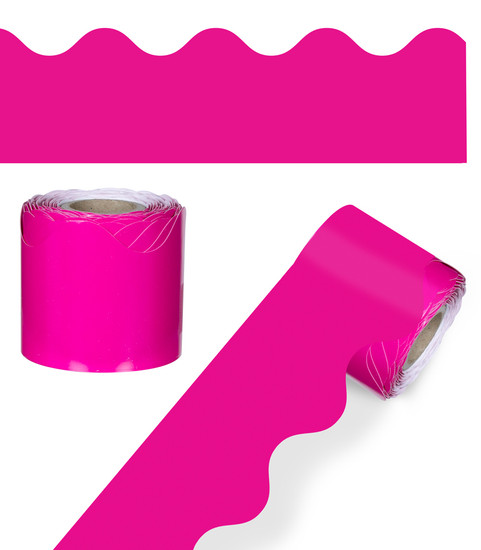 36' Hot Pink Rolled Scalloped Bulletin Board Borders image