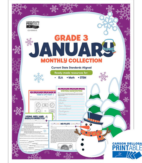 Carson-Dellosa January Monthly Collection, Grade 3 Teacher