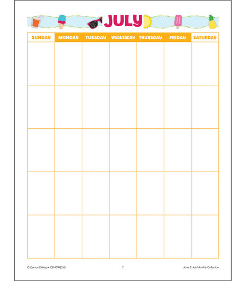 June and July Monthly Printable Collection Grade 5