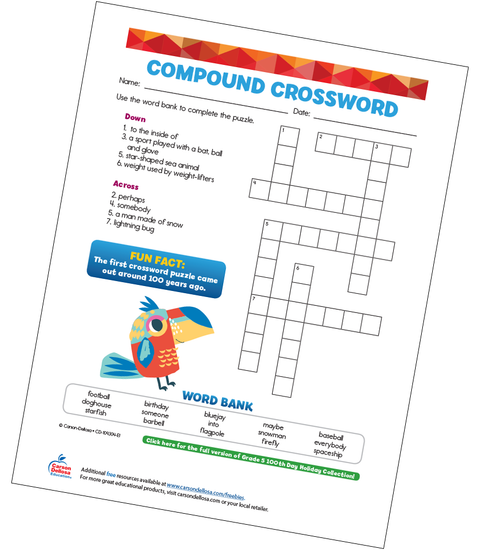 Compound Crossword Free Printable Sample Image