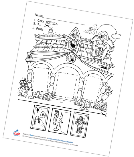 Haunted House Color, Cut, and Paste Free Printable