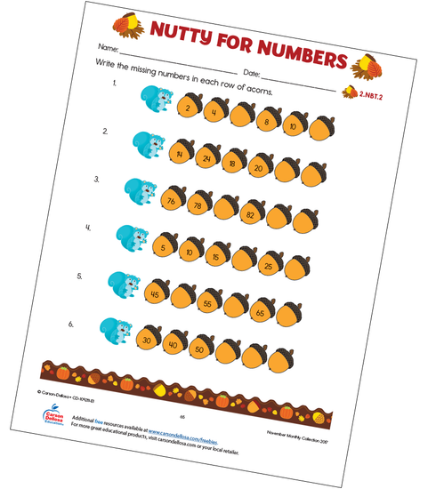Nutty for Numbers Free Printable Worksheet