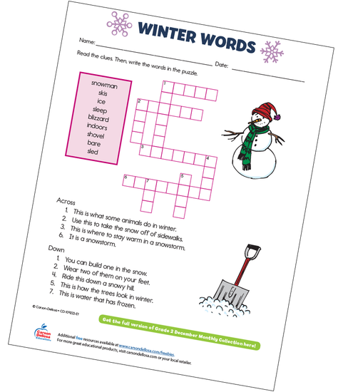 Winter Words Free Printable Sample Image