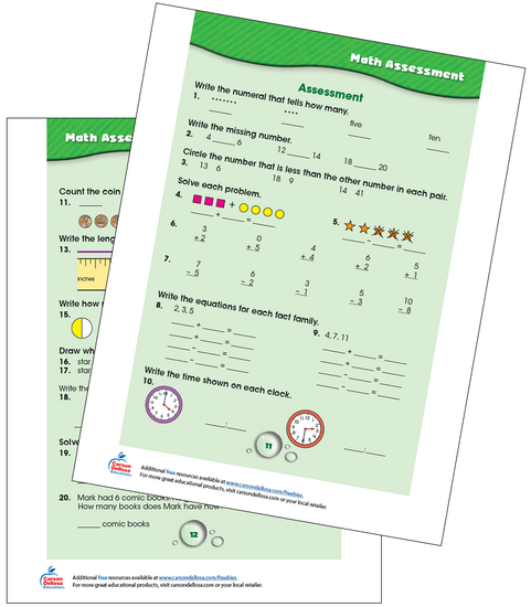 Math Assessment Grades K-1 Free Printable Sample Image