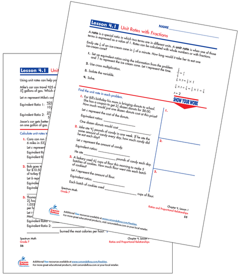 Unit Rates with Fractions Free Printable Sample Image