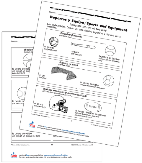Sports and Equipment Grade 3 Bilingual Free Printable Worksheet
