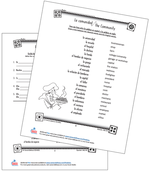 People in the Community Grade 6-12 Spanish Free Printable Worksheet