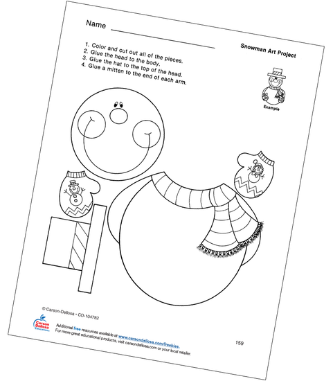 Snowman Art Project Grades PK-1 Free Printable Coloring Page