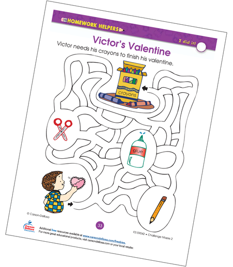 Victor's Valentine Maze Grade 2 Free Printable