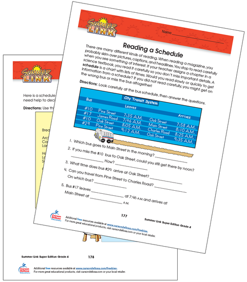 Reading a Schedule Grade 4 Free Printable