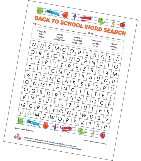 Back to School Word Search Grades Kâ€“3 Free Printable