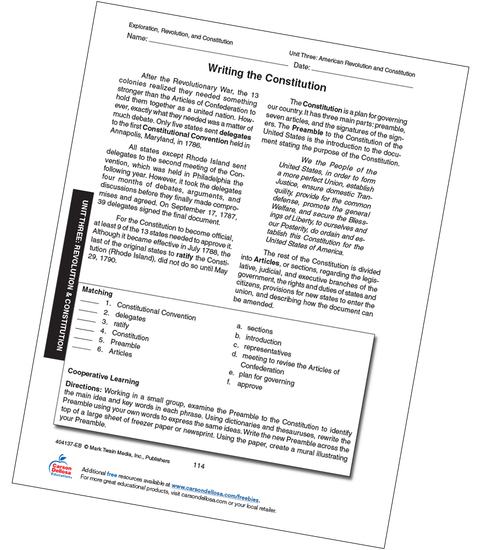 Writing the Constitution Free Printable | Carson Dellosa