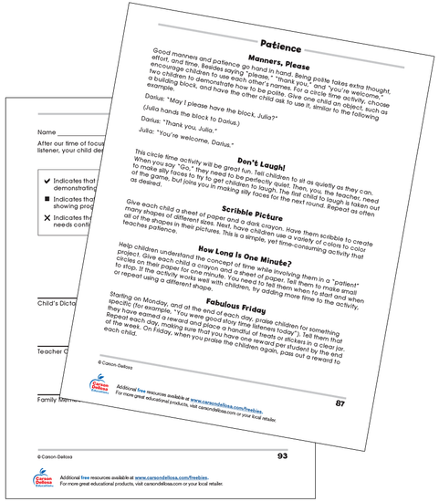 Patience and Manners Activities Grades K-2 Free Printable