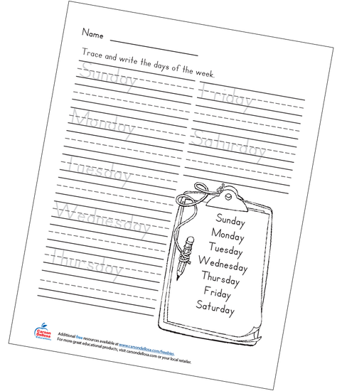 Days of the Week Handwriting Grades K-2 Free Printable