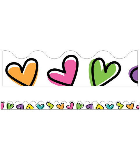 Doodle Hearts Scalloped Bulletin Board Borders image