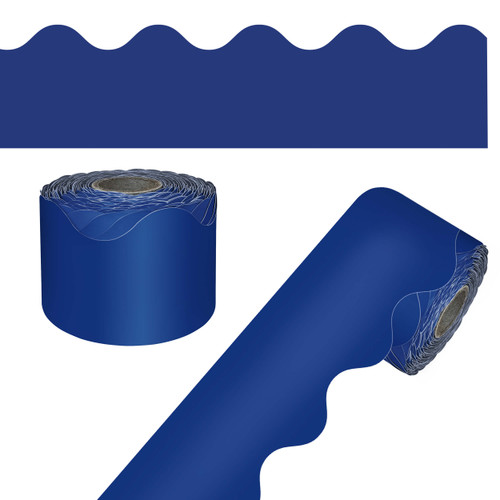 65' Navy Rolled Scalloped Bulletin Board Borders image