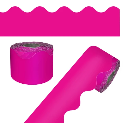 65' Hot Pink Rolled Scalloped Bulletin Board Borders image